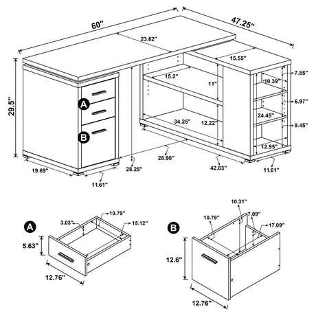  Coaster Furniture Yvette 800786 60-inch 3-drawer L-Shape Computer Desk - Mango IMAGE 10