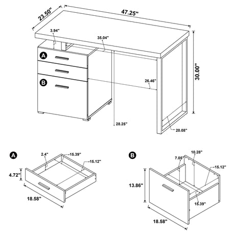 Coaster Furniture Brennan 800787 47-inch 3-drawer Office Computer Desk - Mango IMAGE 11