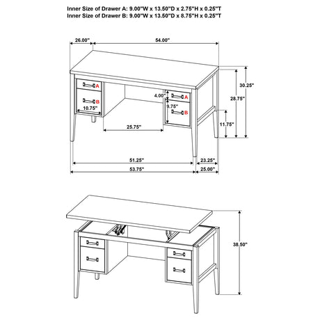  Coaster Furniture Graham 800866 54-inch 4-drawer Double Pedestal Lift Top Computer Desk - Black IMAGE 14