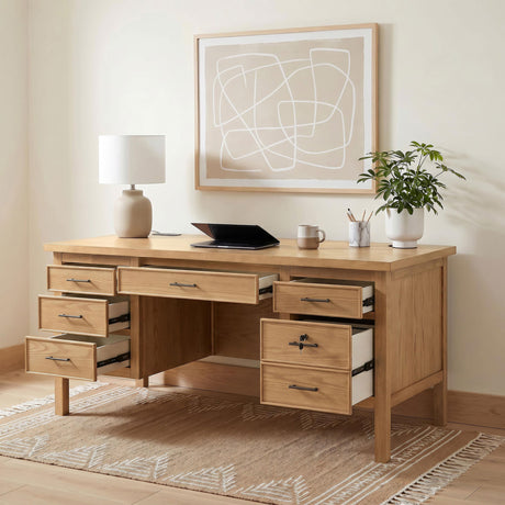  Coaster Furniture Vermes 802062 66-inch 7-drawer Computer Desk with Power Outlet - Light Ash IMAGE 4