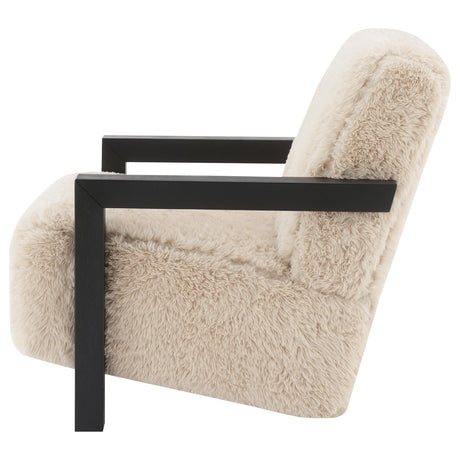  Coaster Furniture Fitzroy 907533 Faux Fur Upholstered Chair Solid Wood Arms - Latte IMAGE 3