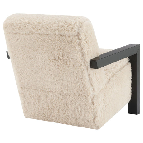  Coaster Furniture Fitzroy 907533 Faux Fur Upholstered Chair Solid Wood Arms - Latte IMAGE 7