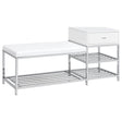  Coaster Furniture Siega 910223 1-Drawer Shoe Storage Entryway Bench - White High Gloss/Chrome IMAGE 1