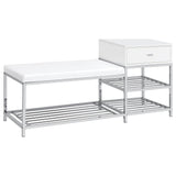  Coaster Furniture Siega 910223 1-Drawer Shoe Storage Entryway Bench - White High Gloss/Chrome IMAGE 1