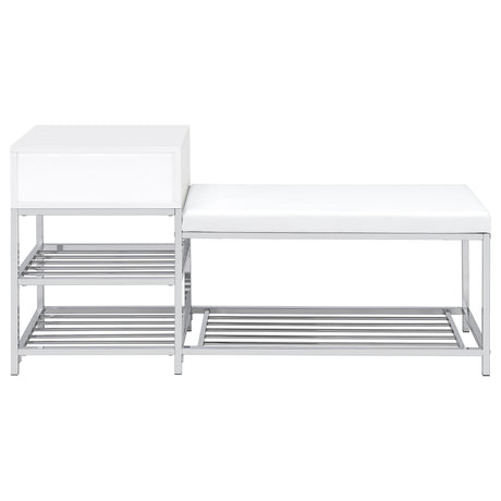  Coaster Furniture Siega 910223 1-Drawer Shoe Storage Entryway Bench - White High Gloss/Chrome IMAGE 2
