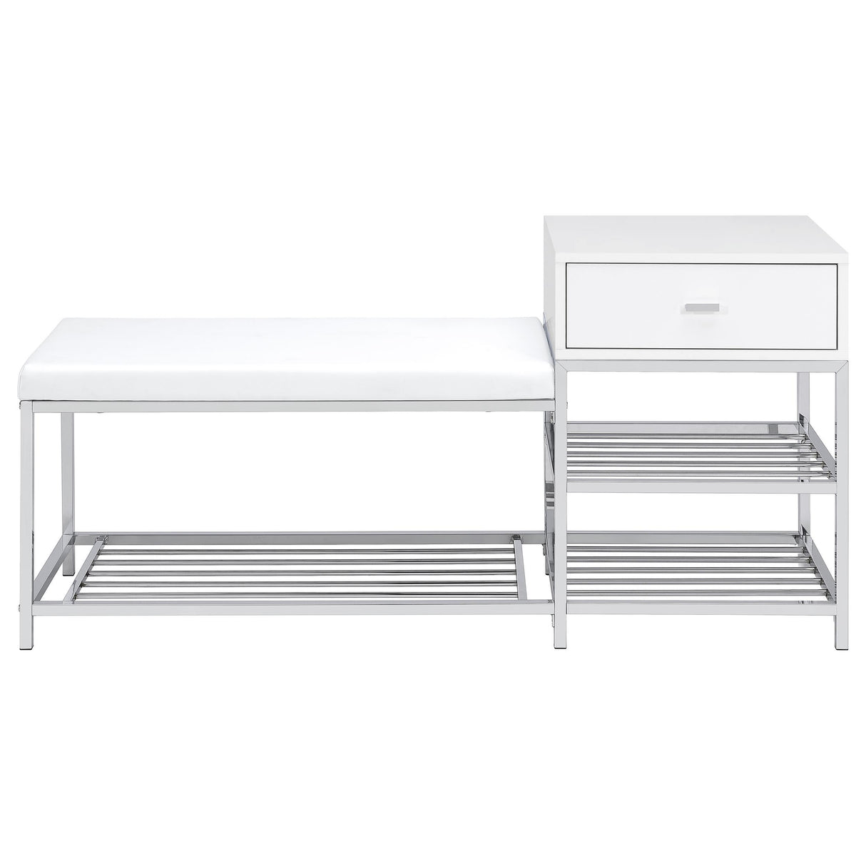  Coaster Furniture Siega 910223 1-Drawer Shoe Storage Entryway Bench - White High Gloss/Chrome IMAGE 3