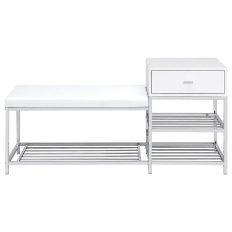  Coaster Furniture Siega 910223 1-Drawer Shoe Storage Entryway Bench - White High Gloss/Chrome IMAGE 3