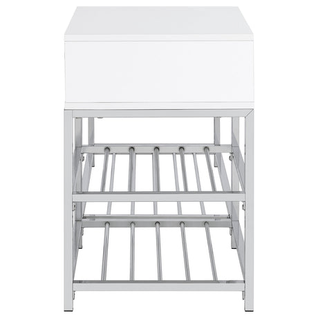  Coaster Furniture Siega 910223 1-Drawer Shoe Storage Entryway Bench - White High Gloss/Chrome IMAGE 4