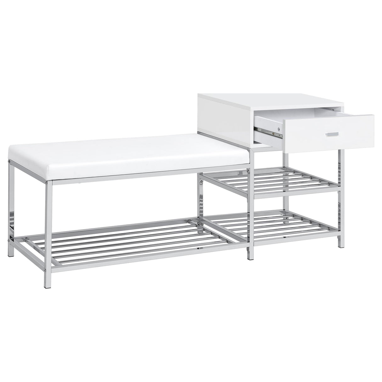  Coaster Furniture Siega 910223 1-Drawer Shoe Storage Entryway Bench - White High Gloss/Chrome IMAGE 8