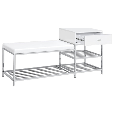  Coaster Furniture Siega 910223 1-Drawer Shoe Storage Entryway Bench - White High Gloss/Chrome IMAGE 8