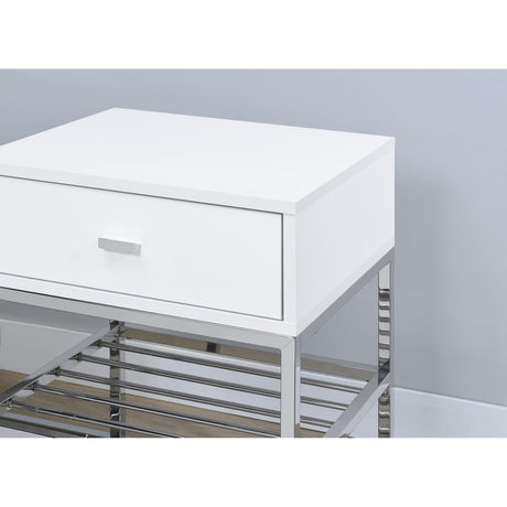  Coaster Furniture Siega 910223 1-Drawer Shoe Storage Entryway Bench - White High Gloss/Chrome IMAGE 9