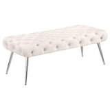  Coaster Furniture Ella 910334 Upholstered Tufted Bench Stainless Steel Legs - Ivory IMAGE 1