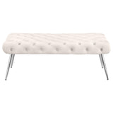  Coaster Furniture Ella 910334 Upholstered Tufted Bench Stainless Steel Legs - Ivory IMAGE 2