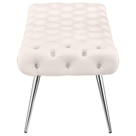  Coaster Furniture Ella 910334 Upholstered Tufted Bench Stainless Steel Legs - Ivory IMAGE 3