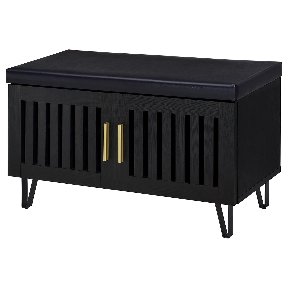  Coaster Furniture Brixton 915152 2-door Padded Entryway Shoe Storage Bench - Black IMAGE 3