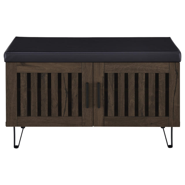  Coaster Furniture Brixton 915153 2-door Padded Entryway Shoe Storage Bench - Smoked Oak IMAGE 1