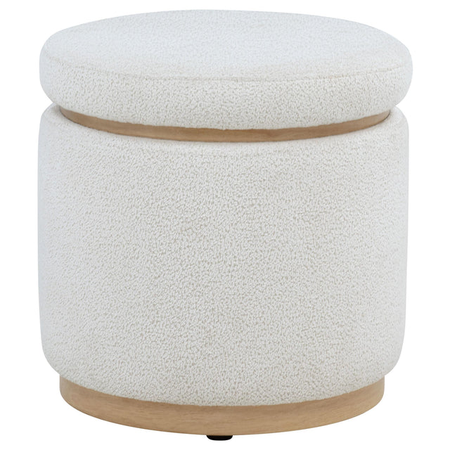  Coaster Furniture Remuda 915423 Boucle Upholstered Round Storage Ottoman - Ivory IMAGE 1