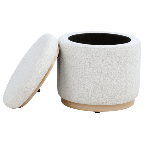  Coaster Furniture Remuda 915423 Boucle Upholstered Round Storage Ottoman - Ivory IMAGE 2