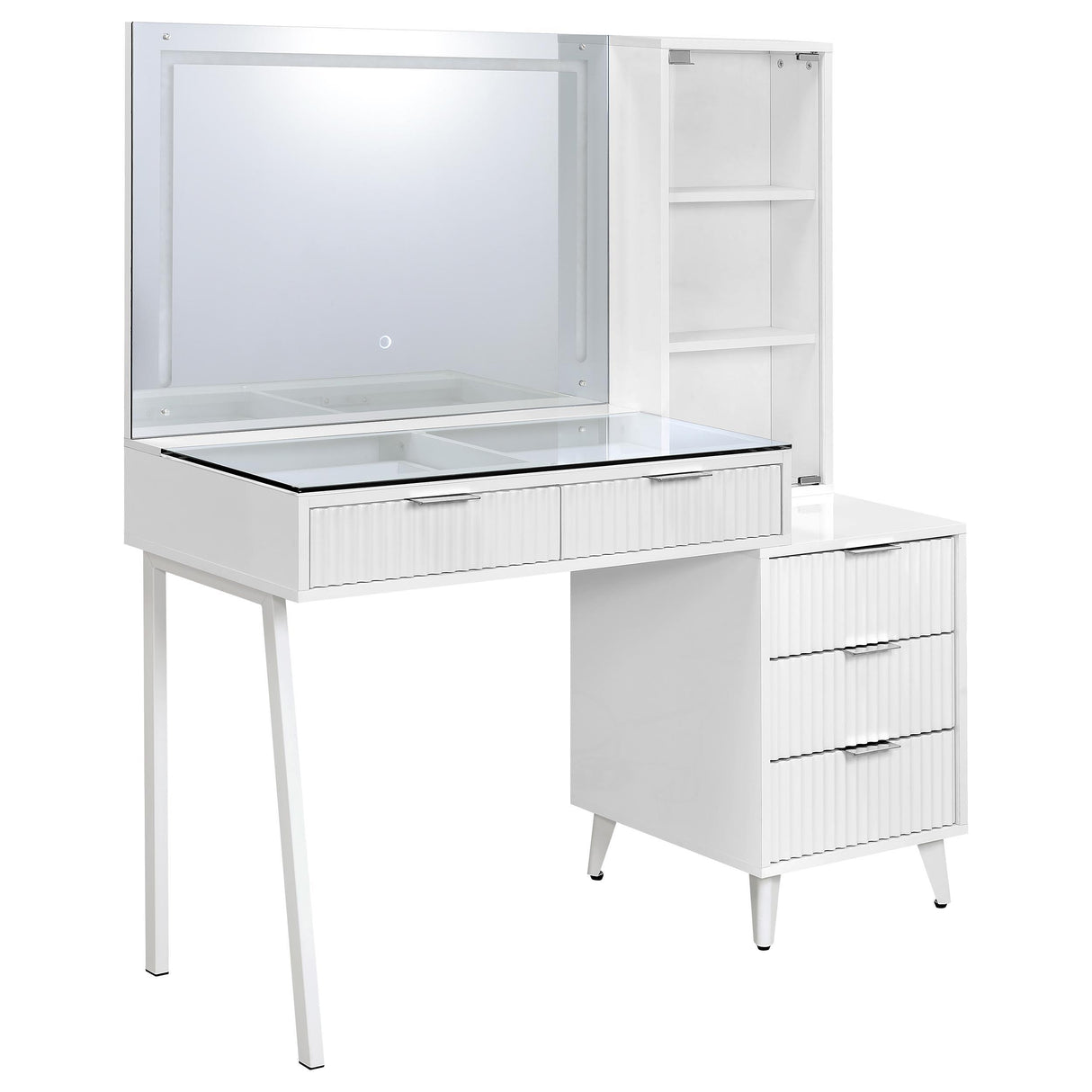  Coaster Furniture Souza 930282 5-Drawer Makeup Vanity Table With LED Mirror - White High Gloss IMAGE 1