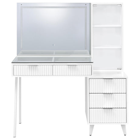  Coaster Furniture Souza 930282 5-Drawer Makeup Vanity Table With LED Mirror - White High Gloss IMAGE 3