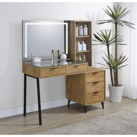  Coaster Furniture Souza 930283 5-Drawer Makeup Vanity Table With LED Mirror - Mango IMAGE 8