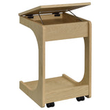  Coaster Furniture Ralston 930291 C-Shaped Lift-Top Sofa Side Table With Casters - Light Oak IMAGE 4