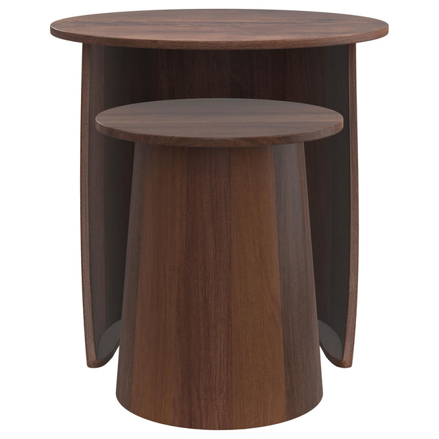  Coaster Furniture Yency 930330 2-piece Round Mango Wood Nesting Table Set - Dark Brown Mango IMAGE 1