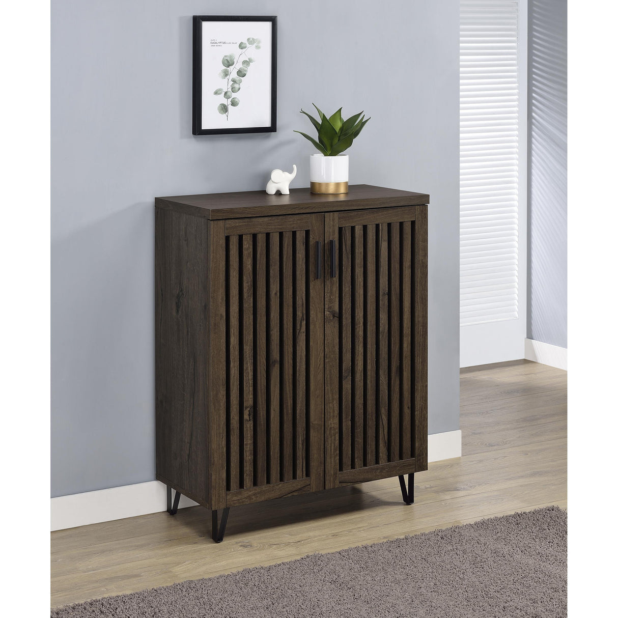 Coaster Furniture Brixton 950423 2-door Entryway Shoe Storage Cabinets - Smoked Oak IMAGE 7