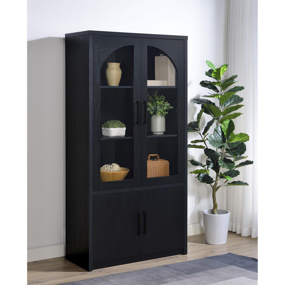  Coaster Furniture Riva 950432 4-door Tall Accent Display Cabinet LED Lighting - Black IMAGE 6