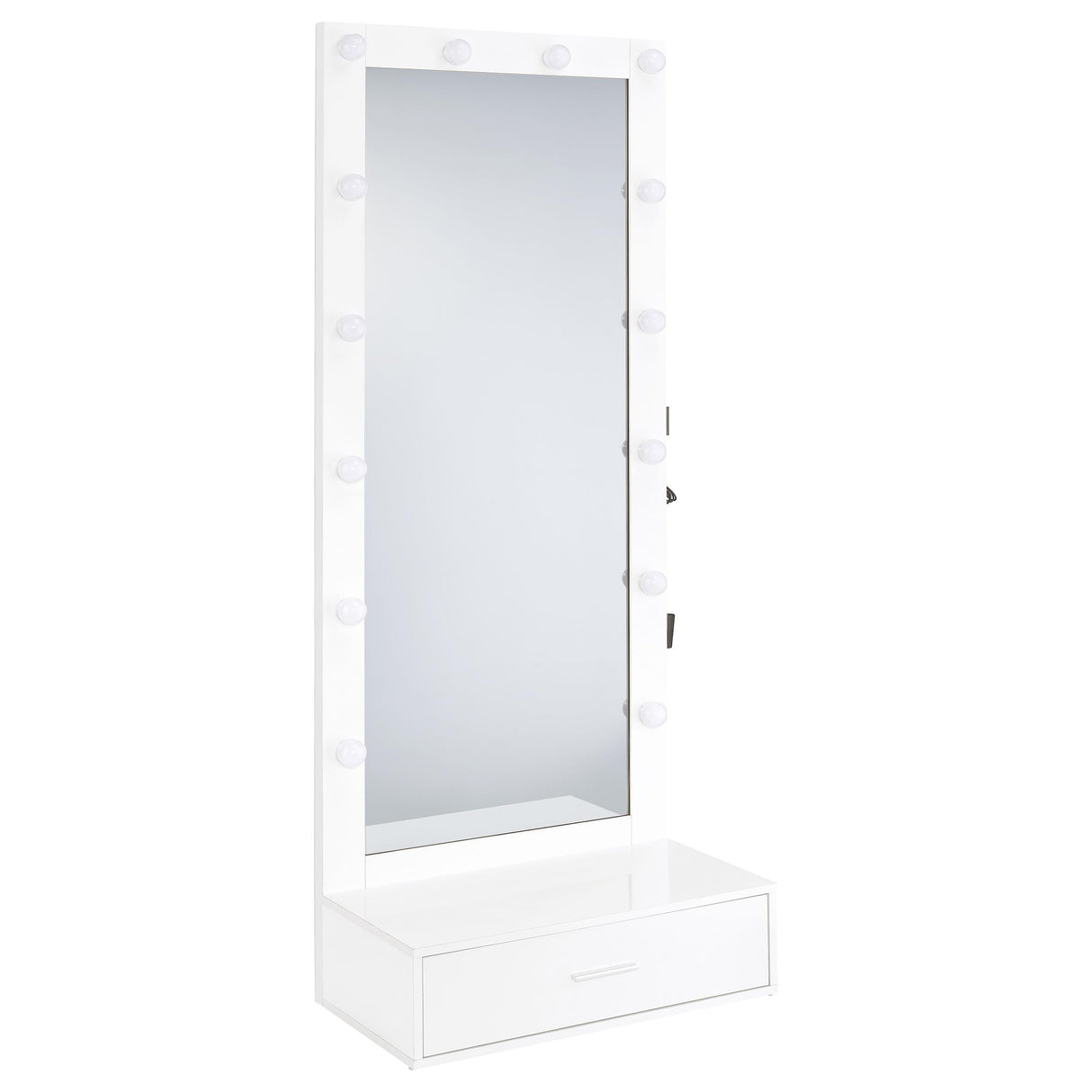  Coaster Furniture Spector 960954 1-drawer Lighted Full-Length Floor Mirror - White High Gloss IMAGE 3