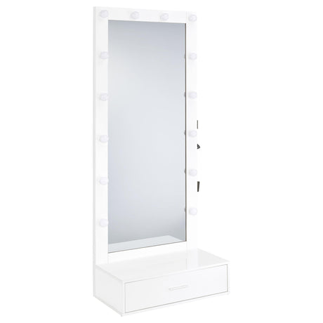  Coaster Furniture Spector 960954 1-drawer Lighted Full-Length Floor Mirror - White High Gloss IMAGE 3