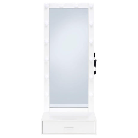  Coaster Furniture Spector 960954 1-drawer Lighted Full-Length Floor Mirror - White High Gloss IMAGE 4