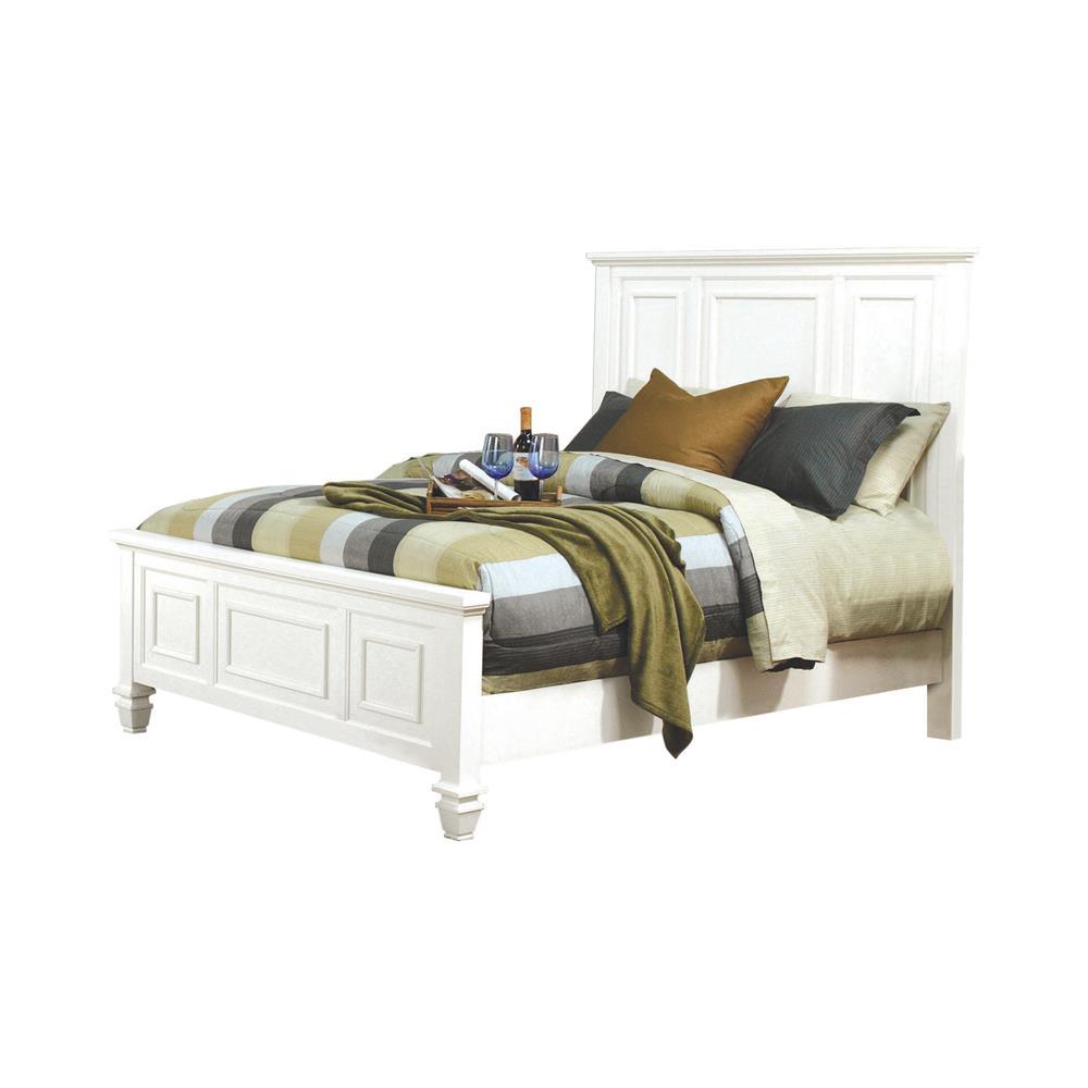 Sandy Beach Queen Panel Bed With High Headboard Cream White