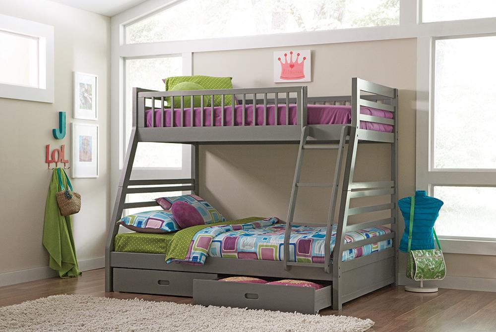 Ashton Twin Over Full Bunk 2-Drawer Bed Grey