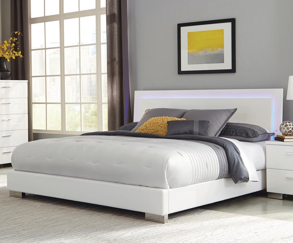 Felicity Eastern King Panel Bed With Led Lighting Glossy White