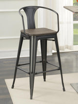 Cavalier Wooden Seat Bar Stools Dark Elm And Matte Black (Set Of 2)