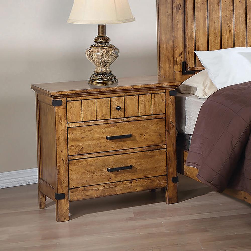 Brenner 3-Drawer Night Stand Rustic Honey