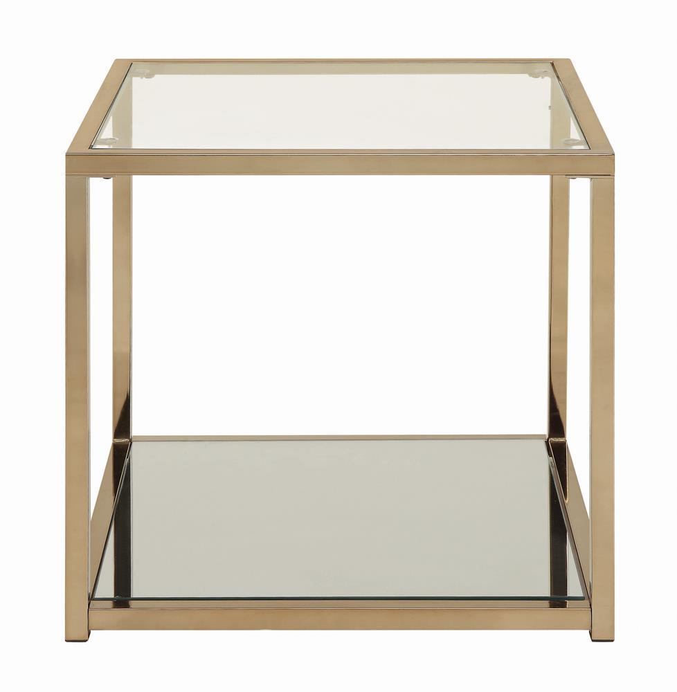 Cora End Table With Mirror Shelf Chocolate Chrome