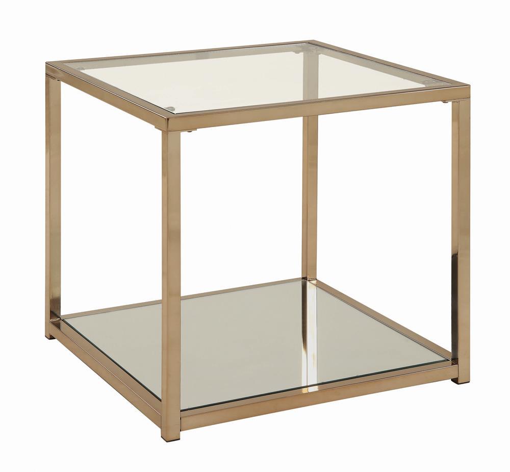 Cora End Table With Mirror Shelf Chocolate Chrome