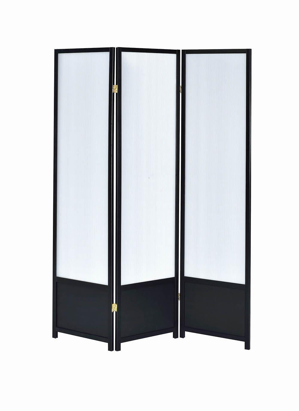 Calix 3-Panel Folding Floor Screen Translucent And Black