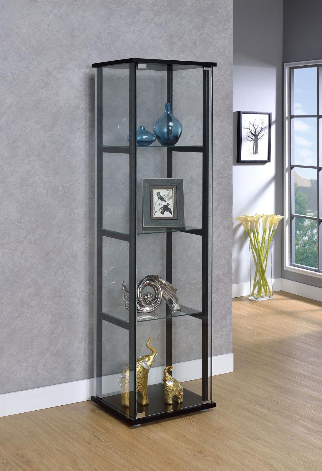 Cyclamen 4-Shelf Glass Curio Cabinet Black And Clear