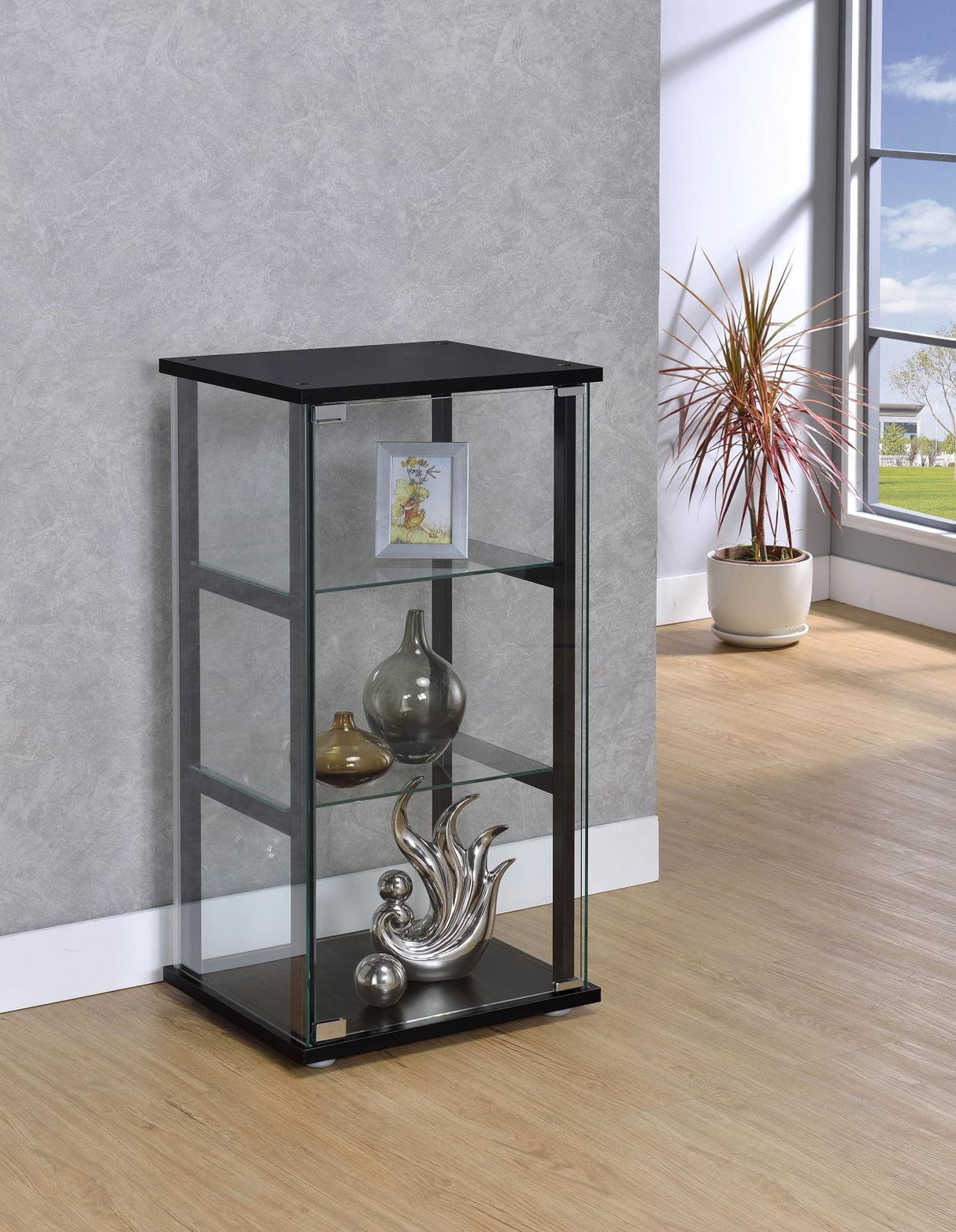 Cyclamen 3-Shelf Glass Curio Cabinet Black And Clear