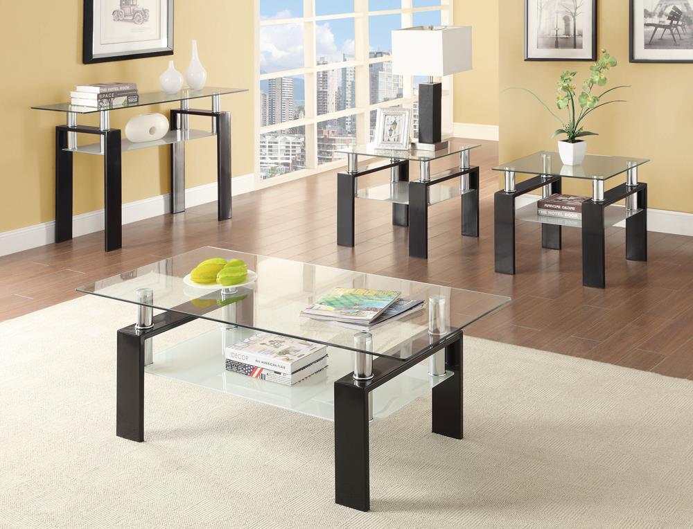 Dyer Tempered Glass Sofa Table With Shelf Black