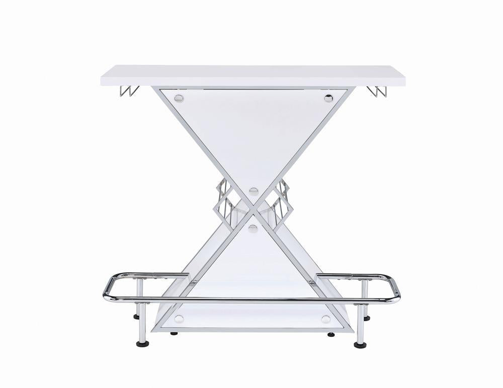 Atoka X-Shaped Bar Unit With Wine Bottle Storage Glossy White