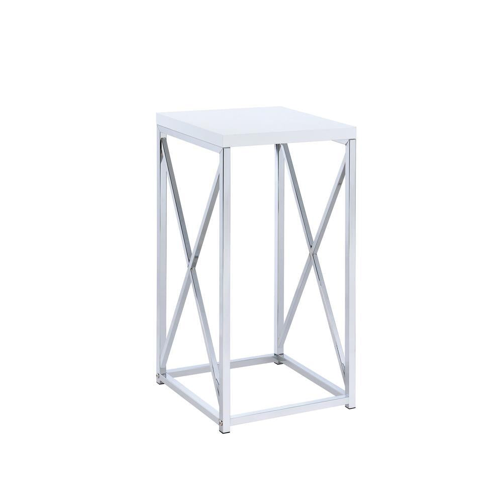 Edmund Accent Table With X-Cross Glossy White And Chrome