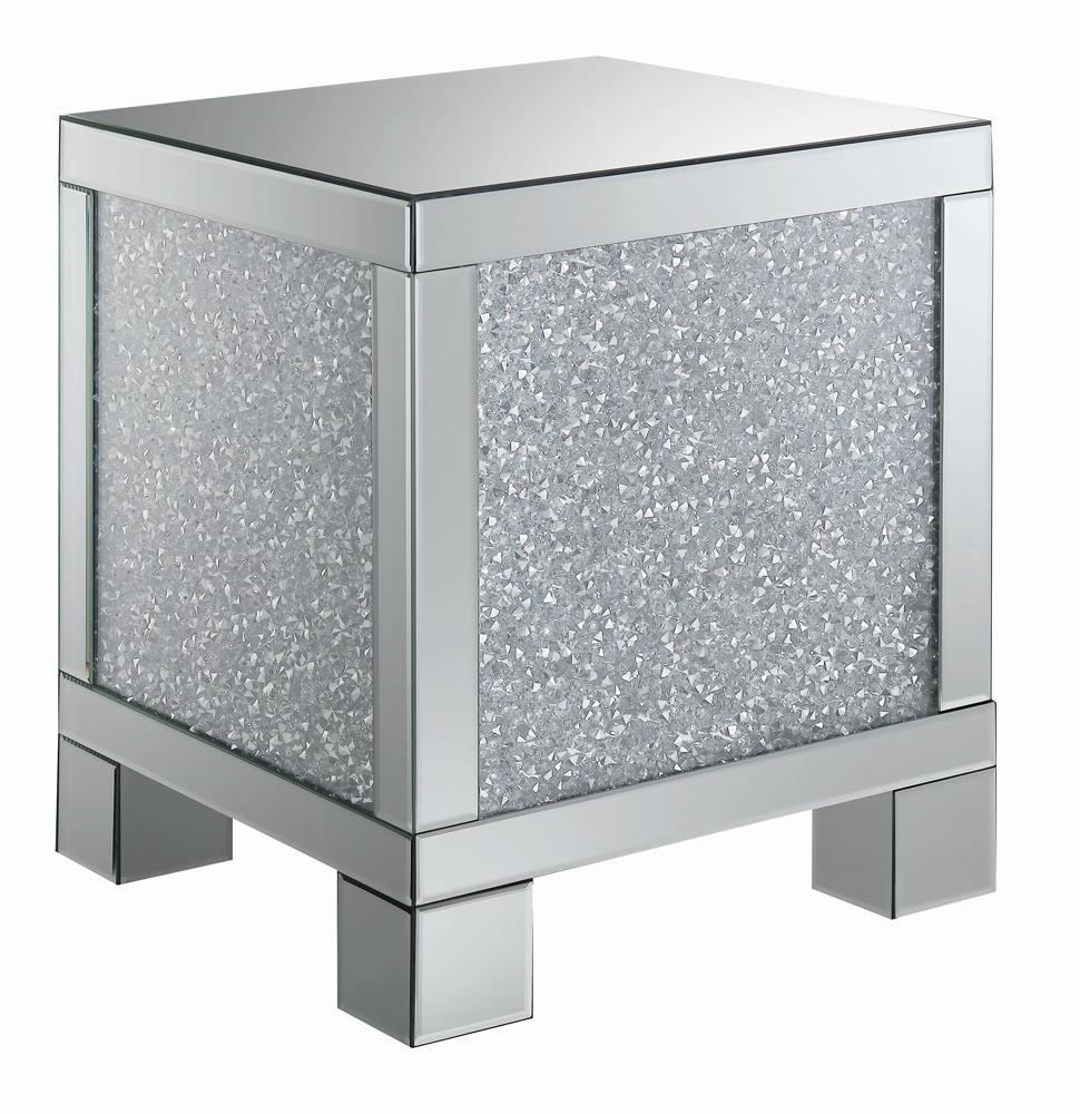 Gillian Square End Table Silver And Clear Mirror