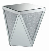 Amore Square End Table With Triangle Detailing Silver And Clear Mirror