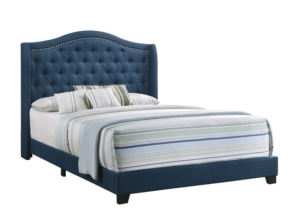 Sonoma Full Camel Headboard Bed With Nailhead Trim Blue