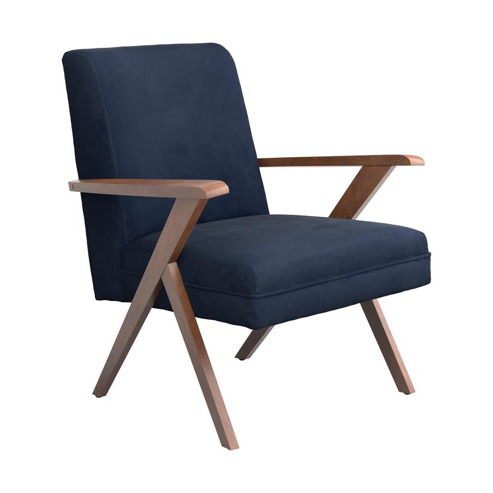 Cheryl Wooden Arms Accent Chair Dark Blue And Walnut