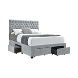 Soledad Eastern King 4-Drawer Button Tufted Storage Bed Light Grey